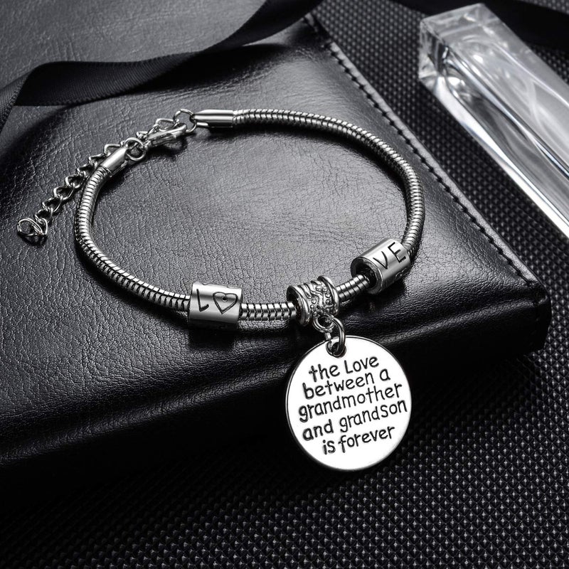 YEEQIN Grandmother Gift Bracelet From Grandson Grandmother Bracelet Grandma Gift Christmas Grandmother and Grandson Love Forever Charm Bracelet - Image 3